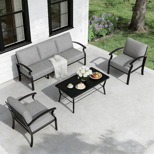 Gotland Aluminum Patio Furniture Set with Rectangular Coffee Table