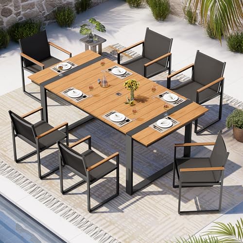 Oasbira Outdoor Dining Set, HDPS + Aluminum Patio Table and Chairs Set with U-Shaped Base