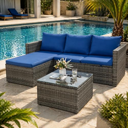 SUNLEI Small Outdoor Sofa Patio Furniture Set with Detachable Cushions