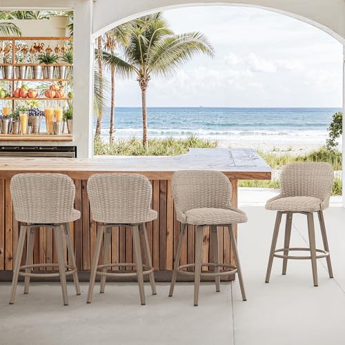Cozyman Swivel Outdoor Bar Stools Set of 4, 27" Counter Wicker Patio Chair - Waterproof & All-Weather