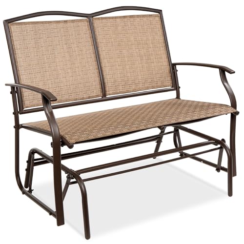 Best Choice Products 2-Person Outdoor Patio Swing Glider Steel Bench Loveseat Rocker for Deck, Porch w/Textilene Fabric
