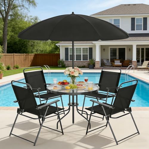 Shintenchi 6 Piece Outdoor Patio Furniture Set, Small Outdoor Patio Dining Table and Chairs Set