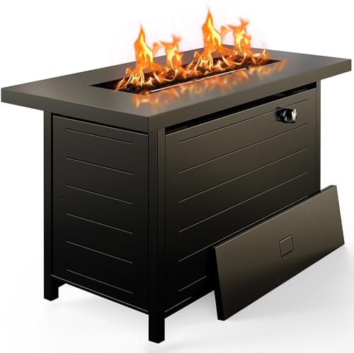 Ciays 42 Inch Gas Fire Pit Table, 60, 000 BTU Propane Pits for Outside with Steel Lid and Lava Rock