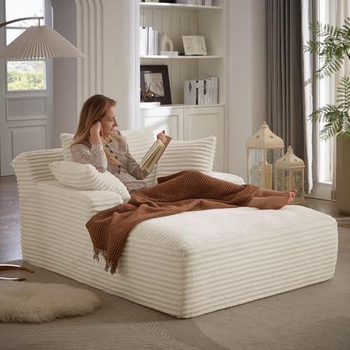 67 Inch Chaise Lounge Chair Indoor, Oversized Corduroy Upholstered Boneless Sofa Bed, Deep Seat Sleeper Couch Reading Chairs