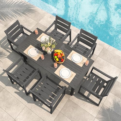 Cozyman Patio Table and Chairs Set, HDPS Outdoor Dining Set for 6, Patio Furniture for Deck, Poolside, and Backyard