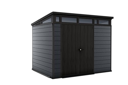 Keter Cortina 9x7 Ft All-Weather Storage Shed with Skylight, Window, Built-in Ventilation, Customizable Walls