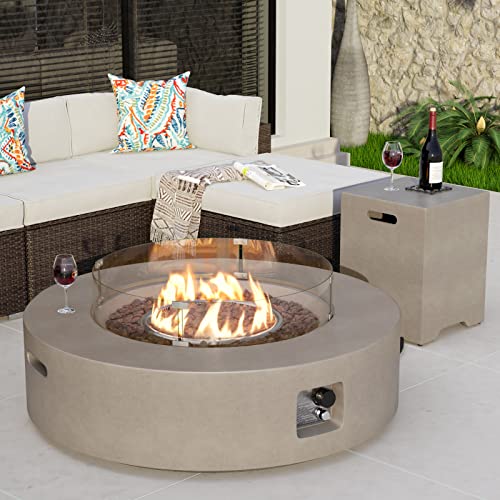 COSIEST 2-Piece Outdoor Propane Firepit Table Set w Tank Table, 42" Fire Table Certified, 50, 000 BTU w Gray Round Base