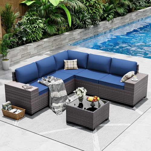 ASJMR Outdoor Patio Furniture Set, 6 Pieces Outdoor Sectional Furniture High Backrest Patio Sofa