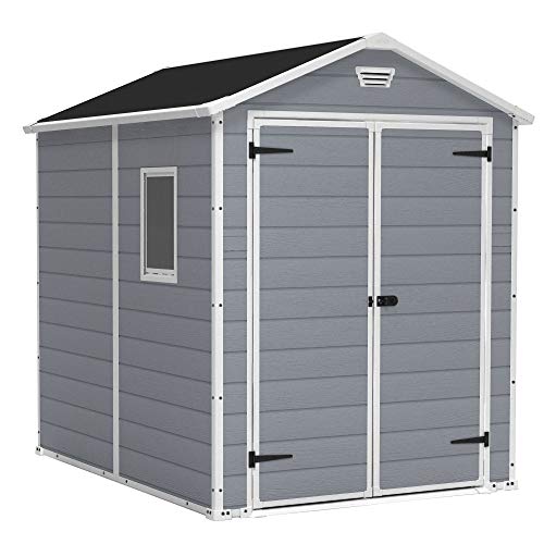 Keter Manor 6x8 Foot All Weather Garden Tool Outdoor Storage Shed with Lockable Double Doors