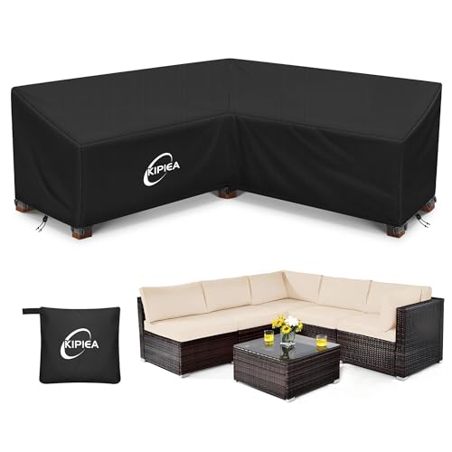 Kipiea Patio V-Shaped Sectional Sofa Cover, 420D Heavy-Duty Oxford Fabric Outdoor Sectional Cover with 6 Windproof Buckles