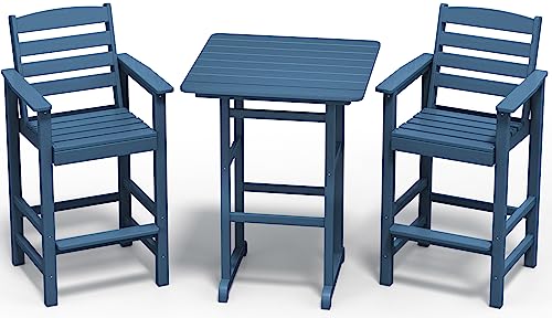 SERWALL Balcony Adirondack Chairs and Table 3 Pieces Set, Adirondack Bar Height Chairs Set of 2 and Bar Table