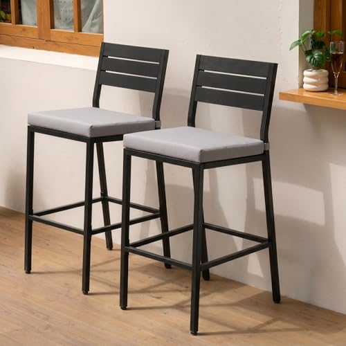 Crestlive Products Outdoor Bar Stools Set of 2, Patio Counter Height Barstools with Cushions