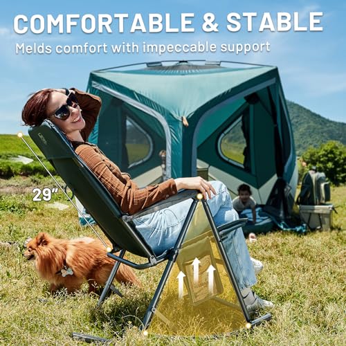 Timber Ridge 3-Level Adjustable Rocking Camping Chair, Ergonomic Padded High Back, Supports 300 LBS, Stable Anti-Tip Rocker, Hard Armrests for Easy Standing, Portable for Patio, Lawn & Tailgating