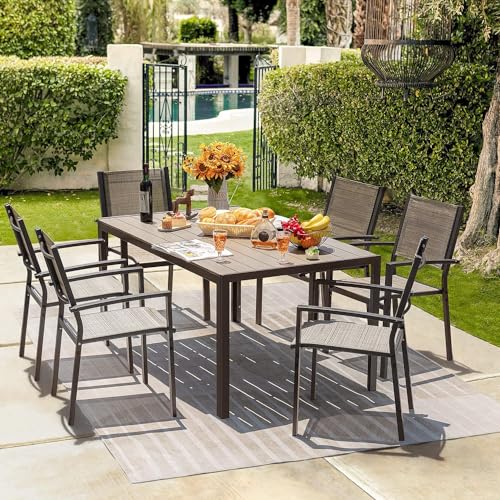 Homall Patio Dining Set 7 Pieces Outdoor Furniture with Large Table and 6 Textilene Chairs for Porch, Poolside, Yard and Garden, Brown