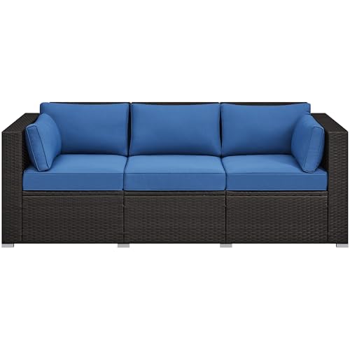 Yaheetech 3-Seat Patio Wicker Sofa, Outdoor Rattan Couch with Furniture Cover