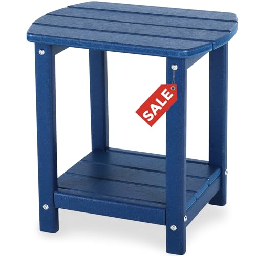 Adirondack Square Outdoor Side Table, 2-Tier Storage Patio Side Table, HDPE End Tables for Backyard Pool Porch Garden Lawn