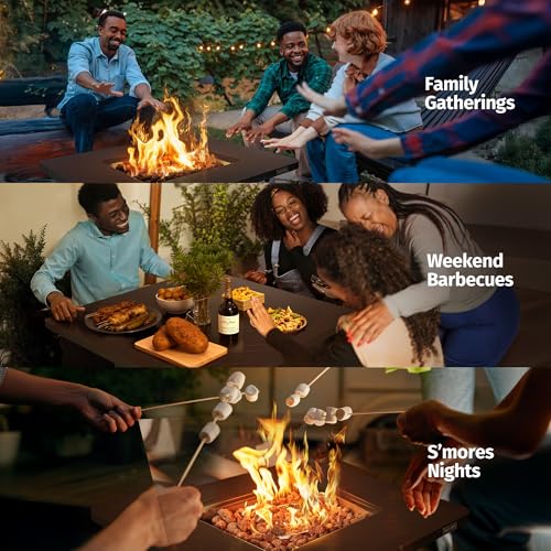 East Oak 28” Outdoor Propane Fire Pit Table | 52,000 BTU Gas Fire Pit for Outside with Easy-Hook Lid, Mesh Pocket & Lava Rocks | CSA Certified | Ideal for Patio, Garden & Backyard | Black