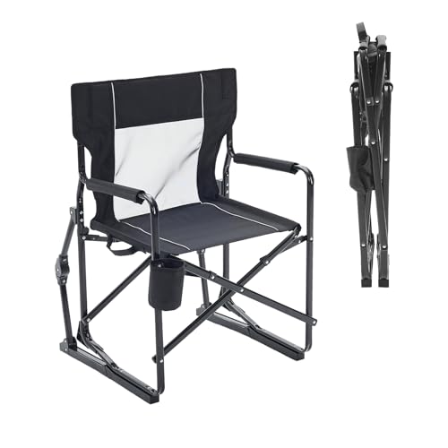 HAPPYMONT Folding Rocking Chair for Adults - Outdoor Camping and Lawn Chair with Breathable Mesh