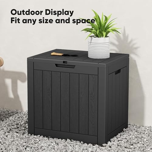 NEWBULIG 31 Gallon Outdoor Storage Box, Waterproof Deck Box with Lockable Lid, Patio Furniture Bench & Side Table, Easy Assembly, for Garden, Pool, Patio & Backyard Organization, Black