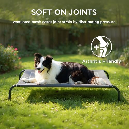 Bedsure Outdoor Elevated Dog Bed Large Sized Dog, Portable Indoor & Outdoor Cooling Raised Cot Pet Hammock Bed with Skid-Resistant Feet, Frame with Breathable Mesh, Grey, 49 inches