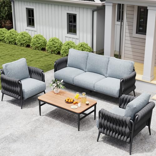 Jocoevol Outdoor Patio Furniture Set, Outdoor 5-Seat Sofa with Coffee Table, Waterproof Thick Cushion Patio Conversation Set