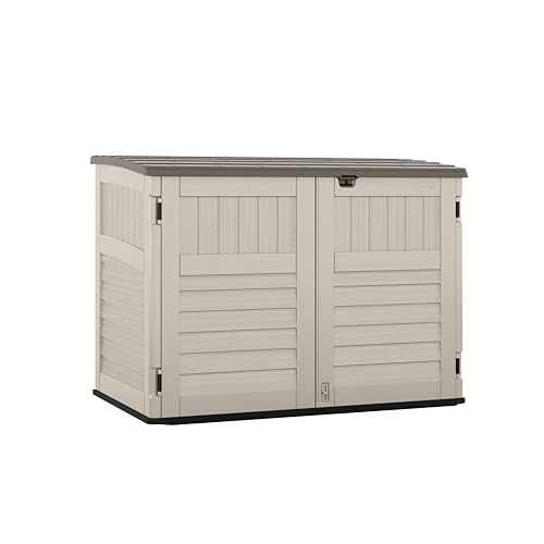 Suncast 5.9 ft. x 3.7 ft Horizontal Stow-Away Storage Shed - Natural Wood-Like Outdoor Storage for Trash Cans and Yard Tools