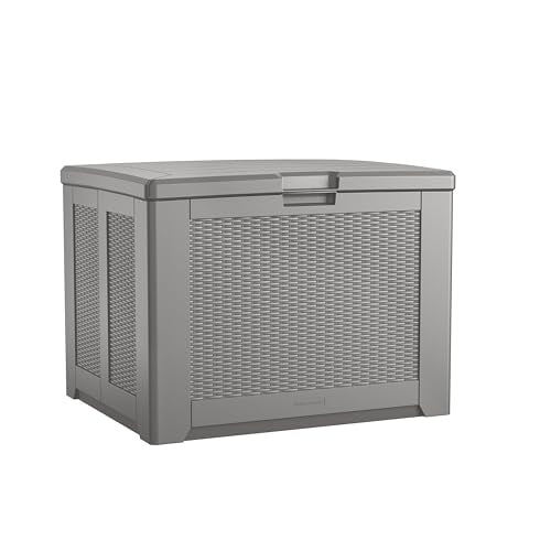 Rubbermaid Medium Resin Outdoor Storage Deck Box (74 Gal) Weather Resistant Gray Deck Organization for Home/Backyard/Pool Che