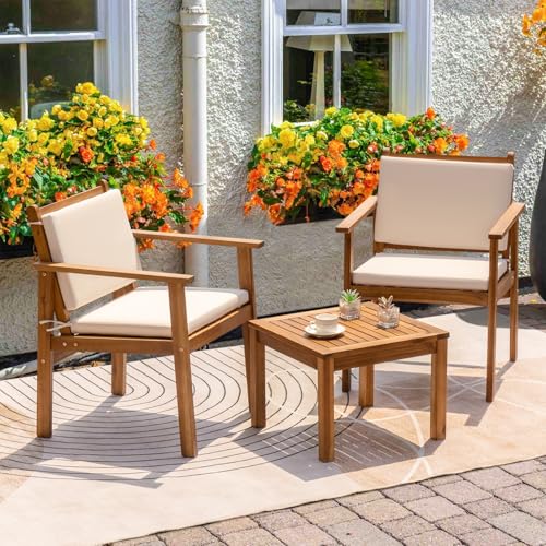 Greesum Outdoor Patio Furniture, 3 Piece Bistro Sofa Set with 1 Coffee Table and 2 Chairs