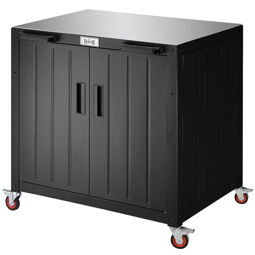 Feasto Outdoor Grill Cart with Storage Cabinet and Stainless Steel Top, 35-Inch Outdoor Grill Station with Door