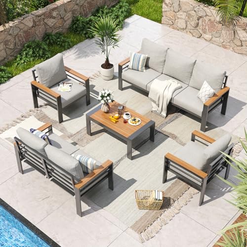 Aoxun Aluminum Patio Furniture Set 7 Seats, Oversized Outdoor Sectional with Washable Thick Cushions