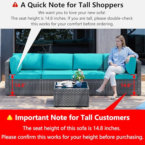 Shintenchi 5 Pieces Outdoor Patio Furniture Sets, Patio Sectional Sofa Couch, Gray PE Wicker Furniture Modular Patio Conversation Sets Patio Sofa with Washable Cushions & Table(Blue)