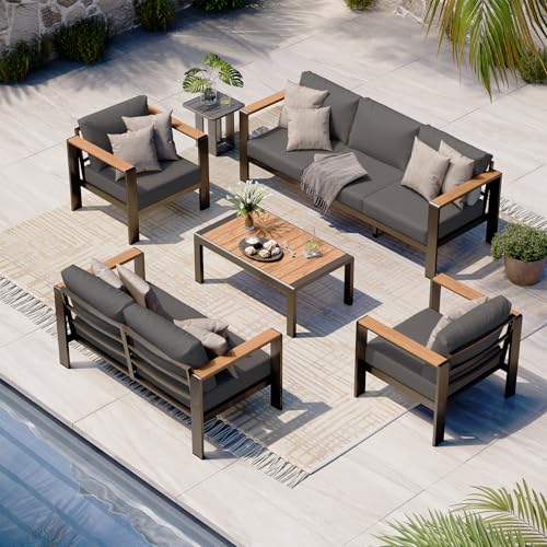 Oasbira Aluminum Outdoor Patio Furniture Set with Coffee Table, 5 Piece Patio Conversation Sets with Washable Thick Cushions