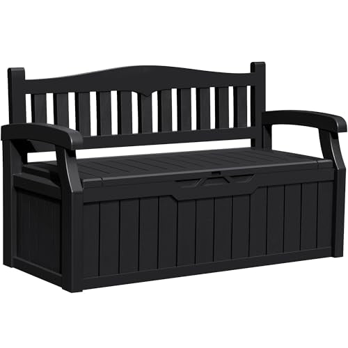 Greesum 80 Gallon Outdoor Storage Bench, Weather-Resistant Deck Box, Patio Furniture Bench for Backyard, Garden, Porch