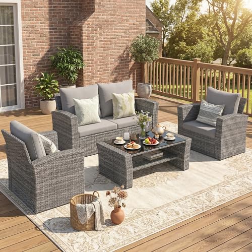 Wisteria Lane Patio Furniture Set, Wicker Outside Outdoor Furniture for All Weather