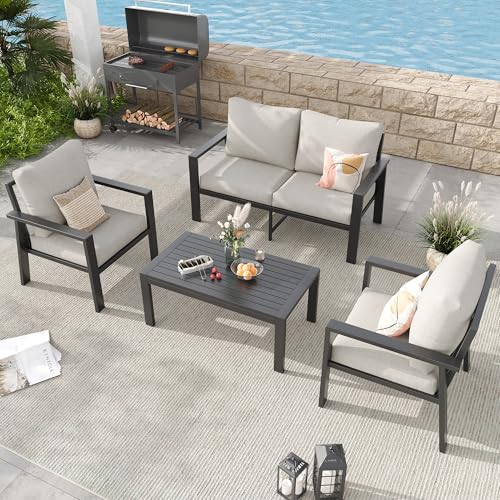 VONZOY Aluminum Patio Furniture Sets Metal Outdoor Furniture Set with Cushion All-Weather Sectional Sofa with Coffee Table fo