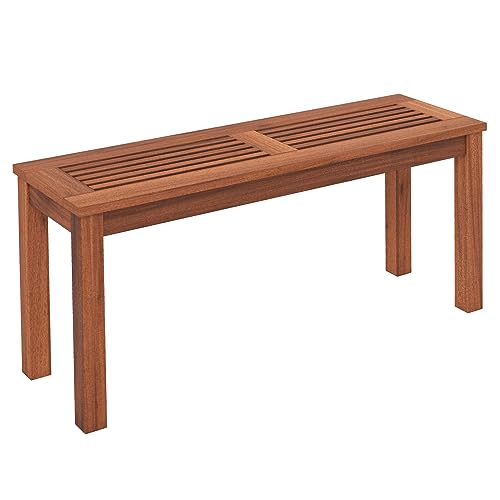 Tangkula Patio Wood Bench, 2-Person Solid Wood Bench with Slatted Seat, 39.5" Long Loveseat with Stable Wood Frame