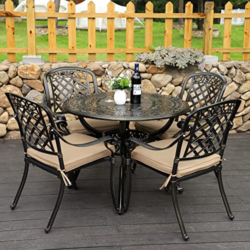 Sumshadow 5-Piece Cast Aluminum Outdoor Patio Dining Set, All Weather Cast Aluminum Outdoor Furniture Dining Set for Patio