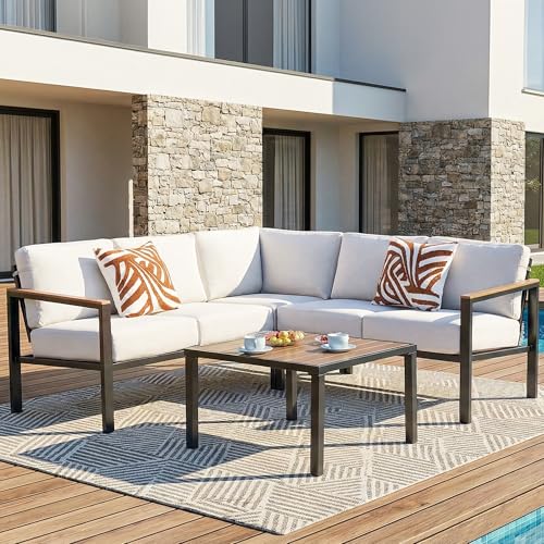 NATURAL EXPRESSIONS 6 Pieces Patio Furniture Set, Outdoor Couch with Thick Olefin Cushions, Fauxwood Armrest and Tabletop