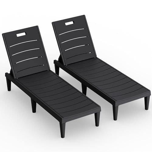 Greesum Outdoor Chaise Lounge Chair Set of 2, Waterproof 5-Position Adjustable PP Sun Loungers for Patio, Poolside