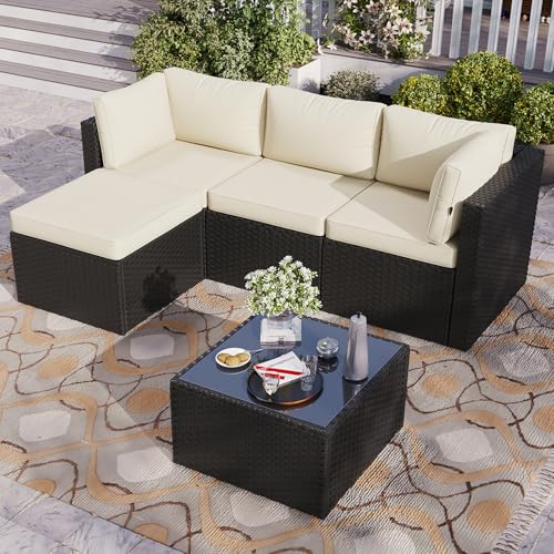 Aoxun Patio Furniture Set 5-Piece, Outdoor Sectional Sofas with Washable Cushion