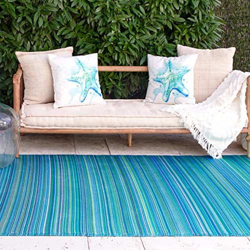 Fab Habitat Outdoor Rug - Waterproof, Fade Resistant, Crease-Free - Premium Recycled Plastic - Striped - Porch, Deck, Balcony
