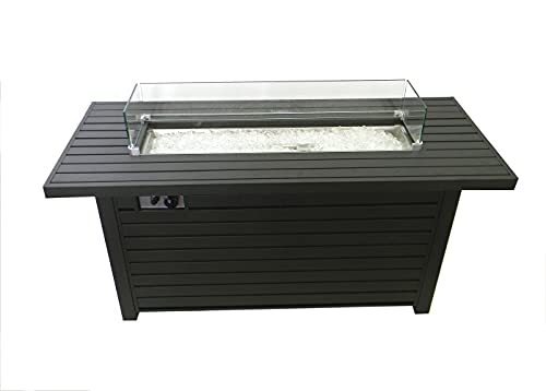 PrimeGlo 54'' Propane Fire Pit Table with Lid, Wind Screen, Fire Glass, Cover Included, Rectangular Fire Pit Table, 50000BTU