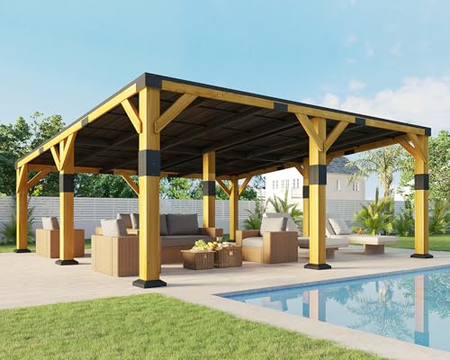 Jocisland 20' x 20' Cedar Wood Gazebo with Sloped Galvanized Steel Roof, Hardtop Gazebo Pavilion with Durable
