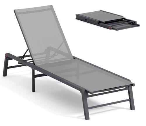 FHVIT Aluminum Chaise Lounge Chair Outdoor, Foldable Patio Lounge Chair Assemble-Free