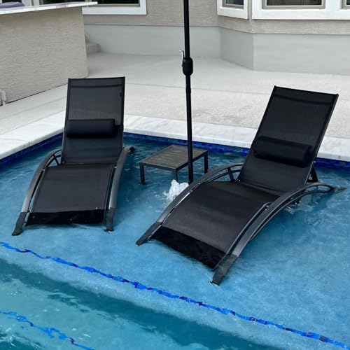 PURPLE LEAF Patio Chaise Lounge Set of 3 Outdoor Lounge Chair Beach Pool Sunbathing Lawn Lounger Recliner Chiar Outside Tanni