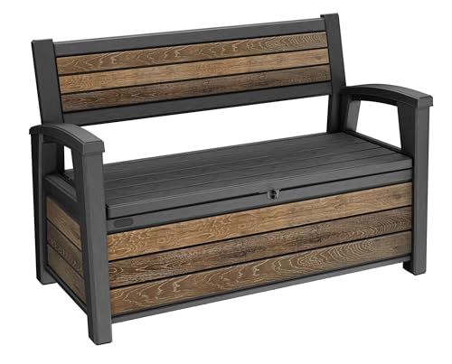 Keter Signature 60 Gallon Storage Bench Deck Box for Patio Furniture