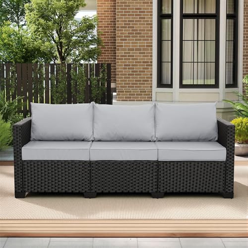 Rattaner Outdoor Furniture Outdoor Couch Patio Furniture 3-seat Sofa Deep Seat High Backrest with Waterproof Cover and Anti-S