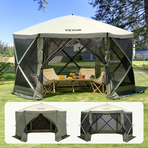 VEVOR 12x12ft Pop Up Gazebo Tent with Mosquito Netting, 6 Removable Wind Panels & 2 Mesh Windows