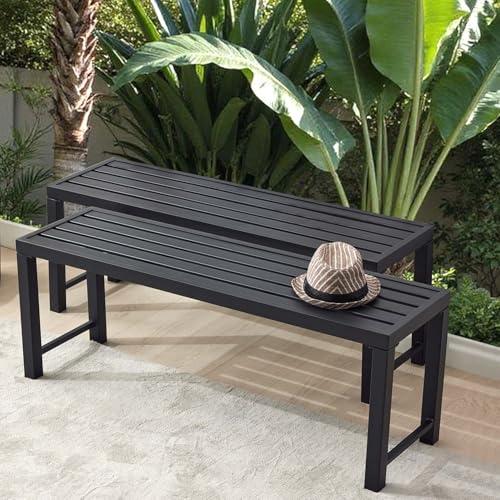 Stabrech Black Outdoor Backless Bench for Garden, Set of 2, Metal Outdoor Bench Weatherproof, Patio Benches for Outdoors