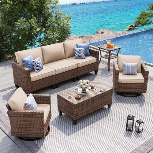 UDPATIO Patio Furniture Set, 5 Pieces Outdoor Conversation Sets with Rocking Swivel Chairs